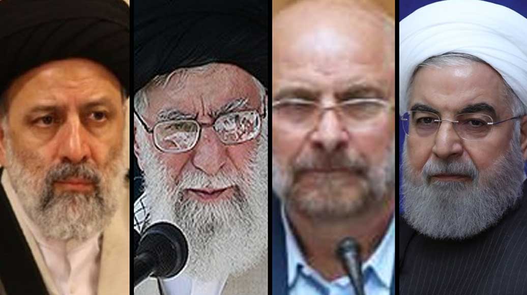 حسن روحانی رئیس دولت، محمدباقر قالیباف رئیس مجلس شورای اسلامی، سیدعلی خامنه‌ای رهبر جمهوری اسلامی، سیدابراهیم رئیسی رئیس قوه قضائیه